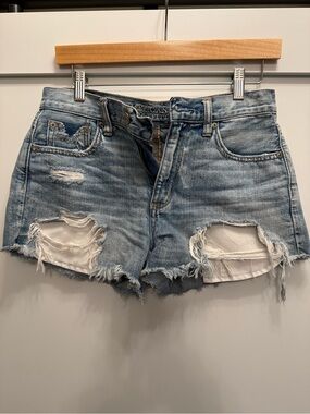 American Eagle Outfitters High Waisted Festival Blue Distressed Denim Shorts